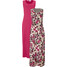 Bonprix Długa sukienka bawełniana (2 szt.) beżowo-szary w kwiaty + jeżynowy