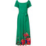 Bonprix Sukienka z dekoltem carmen zielono-czerwony w kwiaty