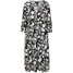 Bonprix Sukienka midi z wiskozy z kieszeniami czarno-biały w roślinny wzór