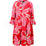 Bonprix Sukienka z falban z wiskozy czerwony sygnałowy - różowy flaming w roślinny wzór