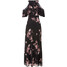 Bonprix Długa sukienka z siatkowego materiału z nadrukiem czarny w kwiaty
