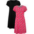 Bonprix Sukienka shirtowa z rozcięciami po bokach (2 szt.) różowy hibiskus w kwiaty + czarny