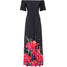 Bonprix Sukienka z dekoltem carmen czarno-czerwony w kwiaty