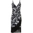 Bonprix Sukienka z frędzlami czarno-biały w roślinny wzór