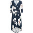 Bonprix Długa sukienka z dłuższym tyłem i wiązanym paskiem ciemnoniebiesko-jasnoróżowo-biały w kwiaty