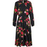 Bonprix Sukienka koszulowa midi z okrągłym dekoltem, dł. do kolan czarny w kwiaty