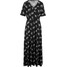 Bonprix Długa sukienka z nadrukiem, krótki rękaw czarny w kwiaty