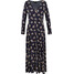 Bonprix Długa sukienka ze zrównoważonej wiskozy z nadrukiem, długi rękaw ciemnoniebieski w kwiaty