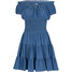 Bonprix Sukienka dżinsowa z dekoltem carmen, krótka jasnoniebieski denim