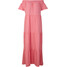Bonprix Długa sukienka z dżerseju z bawełny, z falbanami i dekoltem carmen matowy różowy