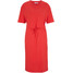 Bonprix Sukienka z dżerseju z wiązanym paskiem, z rozcięciem z boku, dł. do łydki intensywny czerwony