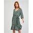 Orsay Zielona damska wzorzysta sukienka z krawatem 470335884000