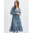 Orsay Niebieska damska wzorzysta sukienka midi 471689-575000