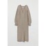 H&M Sukienka z dzianiny w prążki - 1032527009 Beżowy melanż