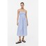 H&M Bawełniana sukienka z elastycznym marszczeniem - 1163482002 Biały/Niebieskie kwiaty