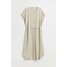 H&M Sukienka z wiązanym paskiem - Okrągły dekolt - Bez rękawów - 1070844001 Jasnobeżowy