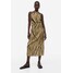H&M Drapowana sukienka z mocowaniem na karku - 1175053001 Beżowy/Tygrysie paski
