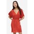 H&M Satynowa sukienka z wiązaniem - 1159101001 Pomarańczowoczerwony