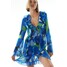 H&M Szyfonowa sukienka z falbanami - 1203418001 Jaskrawoniebieski/Kwiaty
