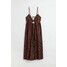 H&M Sukienka z dekoltem w serek i sznurkiem - 1078003004 Brązowy/Zeberka