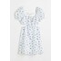H&M Sukienka z wycięciem - 1049677003 Biały/Niebieskie kwiaty