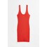 H&M Sukienka bodycon z dzianiny w prążki - 1093697003 Jaskrawoczerwony