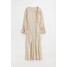 H&M Żakardowa sukienka z domieszką jedwabiu - 1059635001 Beżowy