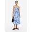 H&M Sukienka z domieszką lnu - 1078982001 Biały/Niebieskie kwiaty