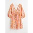 H&M Sukienka z dekoltem w serek - 1079432010 Orange/Floral