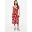 H&M Plisowana sukienka kopertowa - 1130118003 Biały/Czerwone kwiaty