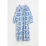 H&M Bawełniana sukienka ze sznurkiem - 1061025003 Biały/Niebieski wzór