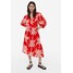H&M Sukienka z baloniastym rękawem - 1167299001 Czerwony/Palmy