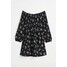 H&M Sukienka z odkrytymi ramionami - 1079832001 Czarny/Drobne kwiaty
