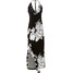 Bonprix Długa sukienka z rozcięciem czarno-biały w roślinny wzór
