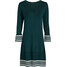 Bonprix Sukienka dzianinowa z plisowaną częścią spódnicową głęboki zielony - biel wełny w paski