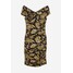 H&M Drapowana sukienka z odkrytymi ramionami - Krótki rekaw - Krótka - -ONA 1157805003 Czarny/Żółte kwiaty