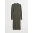 H&M Sukienka z dzianiny w prążki - 1009167004 Ciemna zieleń khaki