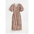 H&M Kopertowa sukienka z bufkami - 1088400001 Ciemnozielony/Kwiaty