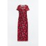 H&M Marszczona sukienka bodycon z siateczki - 1135021001 Czerwony/Kwiaty