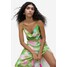 H&M Satynowa sukienka z drapowanym dekoltem - 1162183004 Zielony/Kwiaty