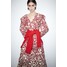 H&M Bawełniana sukienka z falbankami - 1192467001 Ciemnoczerwony/Kwiaty