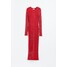 H&M Prążkowana sukienka z brokatowej dzianiny - 1098565001 Czerwony/Brokat