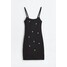 H&M Dzianinowa sukienka z haftem - 1140750001 Czarny/Kwiaty
