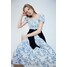 H&M Elastycznie marszczona sukienka z domieszką lnu - 1220908004 Kremowy/Drzewa