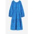 H&M Sukienka z haftem angielskim i wiązaniem - 1139051004 Niebieski