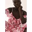H&M Sukienka cold shoulder z falbanami - Dekolt w serek - Krótki rekaw - -ONA 1239364001 Biały/Różowe kwiaty