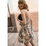 H&M Bawełniana sukienka z rozszerzanym dołem - Dekolt w serduszko - Bez rękawów - 1231427003 Kremowy/Kwiaty