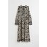 H&M Sukienka z wiązanym detalem - Długi rękaw - Długa - 1106300001 Czarny/Wzór