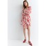 H&M Sukienka z wiązanym paskiem - Dekolt w serek - Długi rękaw - 1229402003 Kremowy/Czerwony wzór
