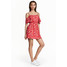 H&M Sukienka z odkrytymi ramionami 0362820002 Czerwony/Drobne kwiatki
